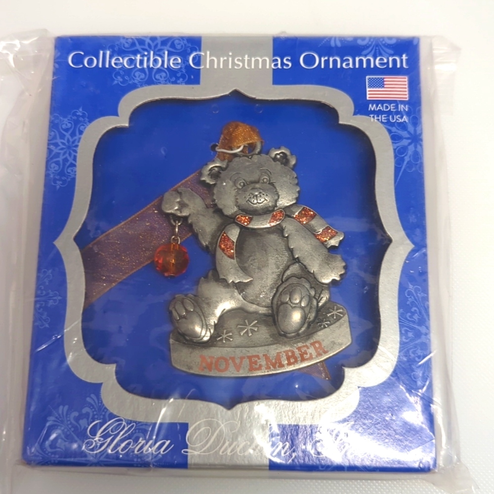🔥SALE 3/$20 GLORIA DUCHIN, Inc. Christmas Ornament (November) Teddy Bear Silver